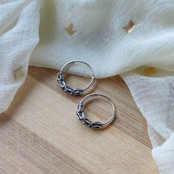 Silver Sterling Oxidised Wired Tribal Statement Hoops, 3 of 4