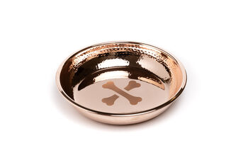 Copper Pet Bowl With Paw And Bone Design, Handmade Copper Cat And Dog Feeding Bowl, 6 of 6
