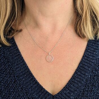 'The Circle' Rose Quartz January Birthstone Necklace, Silver, 2 of 7