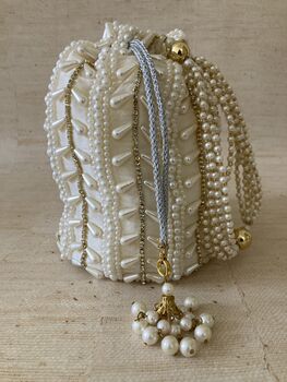 White Handcrafted Pearl Potli Bag, 9 of 9
