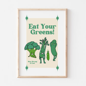 Funny Retro Cartoon Eat Your Greens Wall Print, 2 of 3