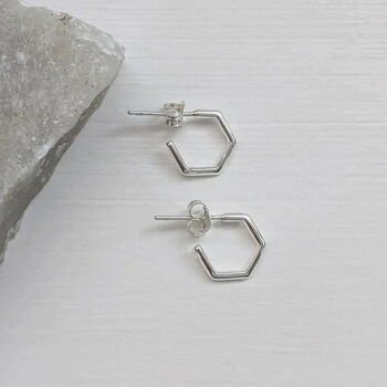 Small Silver Hexagon Hoop Earrings, 2 of 6