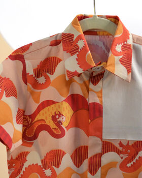 Sunset Dragon Printed Cotton Casual Shirt, 4 of 4