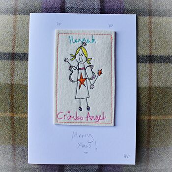 Personalised, Embroidered Christmas Angel Card, 4 of 4