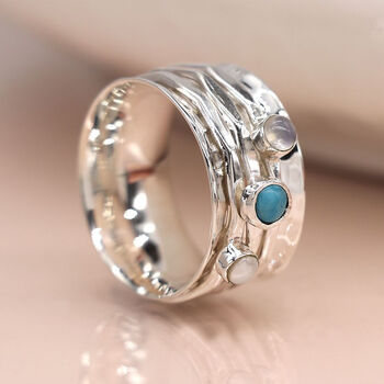 Personalised Sterling Silver Turquoise, Moonstone And Pearl Spinner Ring, 4 of 12