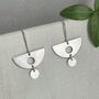 Silver Semi Circle Drop Earrings, thumbnail 2 of 3