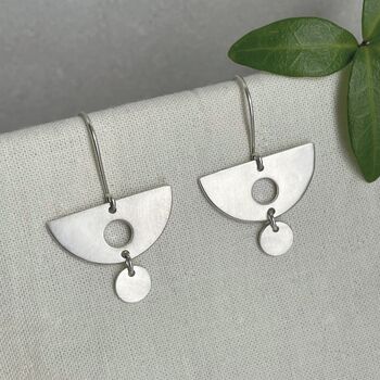 Silver Semi Circle Drop Earrings, 2 of 3