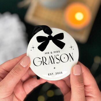 Personalised First Christmas Married Ceramic Bauble, 2 of 10