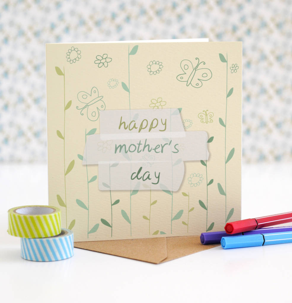 Happy Mother's Day Card, Flowers And Butterflies