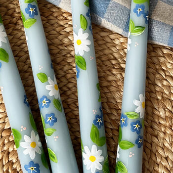 Hand Painted Forget Me Not Tapered Candles, 2 of 2
