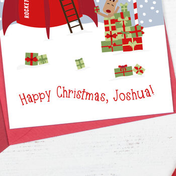 Reindeer Rocket Personalised Children's Christmas Card, 5 of 5