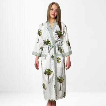 Palm Tree Print Cotton Dressing Gown Kimono, 5 of 9