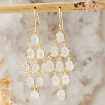 Moonstone Gold Plated Silver Chandelier Drop Earrings, 2 of 12