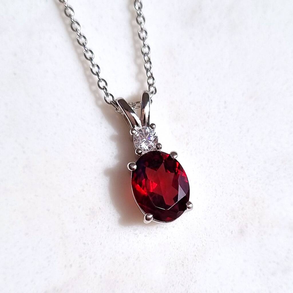 Garnet Pendant Necklace In Sterling Silver, 1 of 9