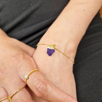 Raw Amethyst February Birthstone Gold Plated Bracelet, 2 of 4