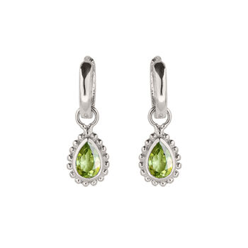 August Birthstone Peridot Sterling Silver Huggie Hoop Earrings, 2 of 11