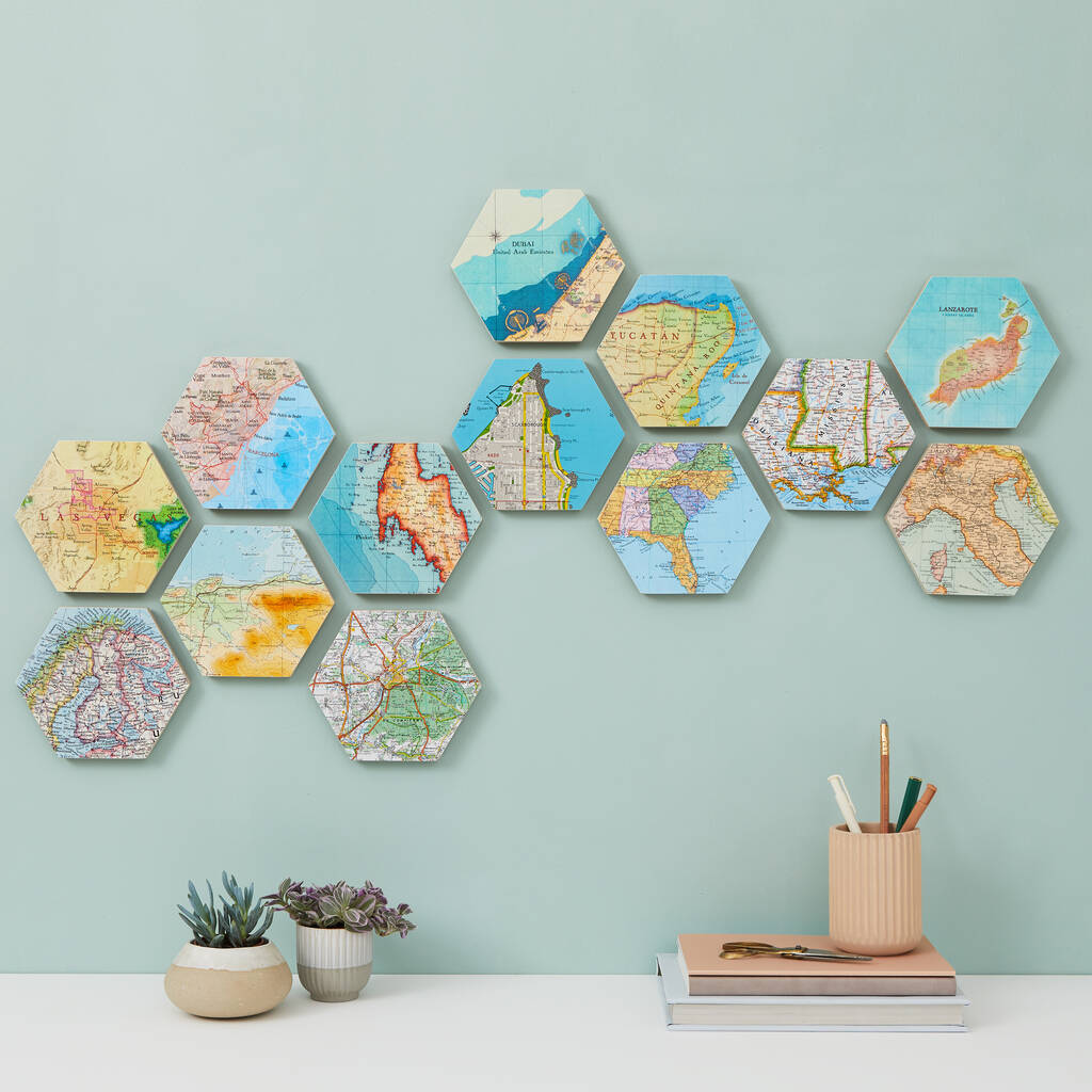 Custom Map Location Hexagon Collectible Wall Block Art, 1 of 12