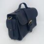 Small Leather Crossbody Satchel Handheld Handbag Dark Navy Blue With Side Pockets, thumbnail 4 of 8