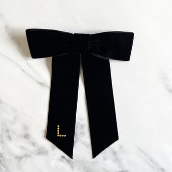 Personalised Velvet Hair Bow With Gold Monogram, 3 of 8