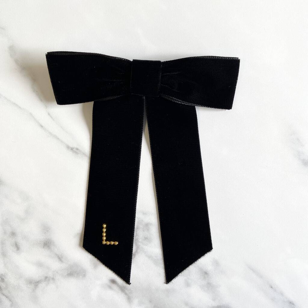 Personalised Velvet Hair Bow With Gold Monogram By Tayla Tayla