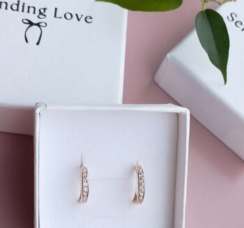Rose Gold Hoop Earrings With Gemstones, 7 of 8