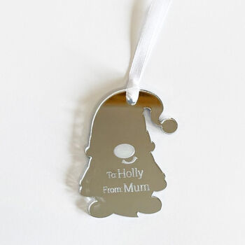 Personalised Silver Mirror Christmas Gonk Gift Tag Place Setting, 4 of 5
