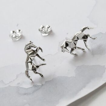Sterling Silver Polished Origami Horse Studs, 5 of 7