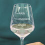 'Single, Married, Kids' Measures Wine Glass, thumbnail 2 of 4