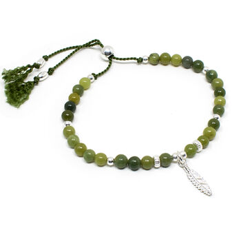 Jade Gemstone And Sterling Silver Feather Bracelet, 3 of 3