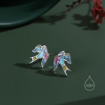 Tatoo Inspired Swallow Bird Stud Earrings, 4 of 10