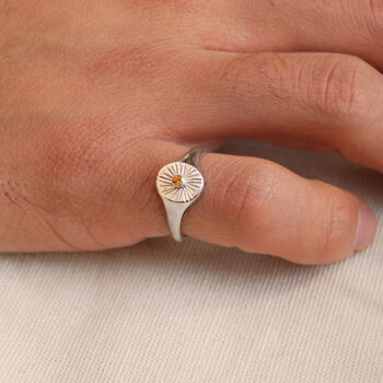 Sunburst Birthstone Signet Boho Ring In Silver Or Gold, 5 of 9