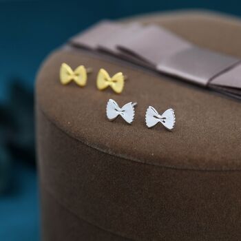 Farfalle Pasta Ribbon Bow Stud Earrings Sterling Silver, 9 of 11