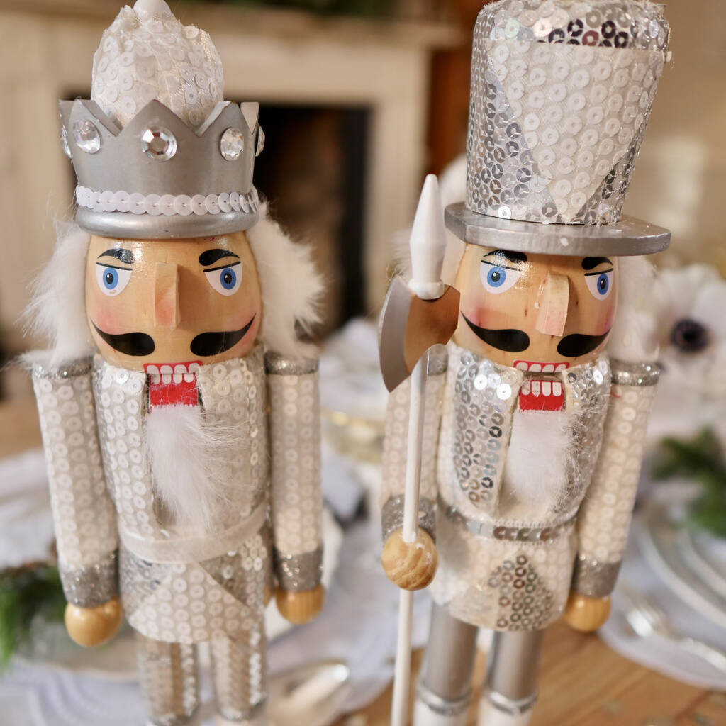 Pair Of Large Silver Glitter Christmas Nutcrackers, 1 of 7