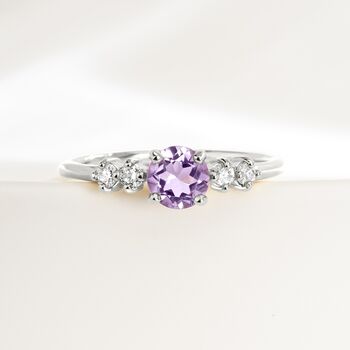 Lavender Amethyst Five Stone Ring In Sterling Silver And Gold, 3 of 11