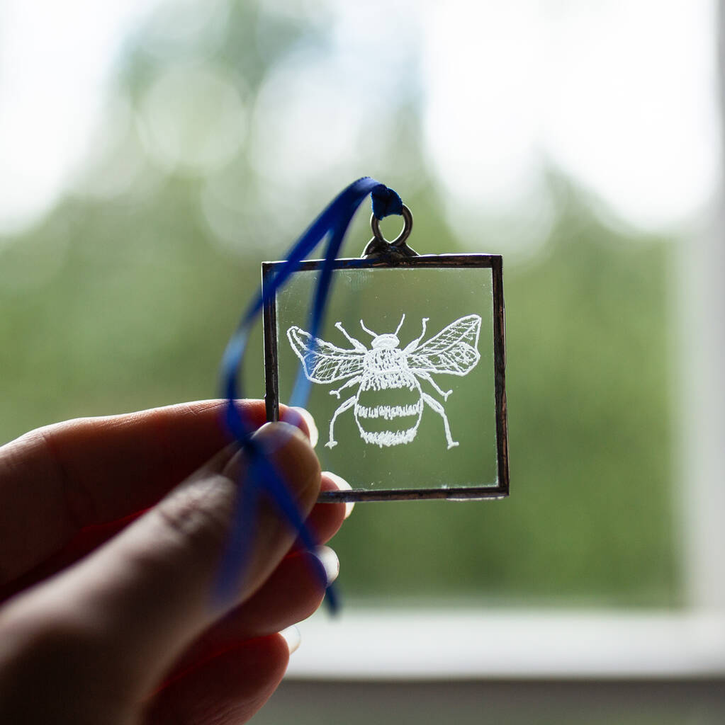 Bee Engraved Glass Hanging Decoration, 1 of 8