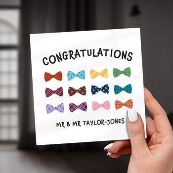 Mr And Mr Wedding Card, Personalised Bow Tie Design, 3 of 6