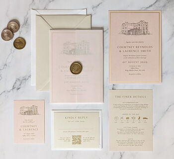 Courtney Foiled Wedding Invitation With Venue Illustration, 2 of 6