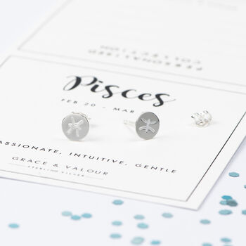 Pisces Zodiac Sterling Silver Stud Earrings – Engraved Astrology Star Sign Jewellery Birthday Gift, 2 of 10