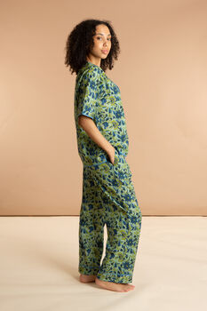 Indian Cotton Lime Patchouli Print Pyjama Set, 3 of 4