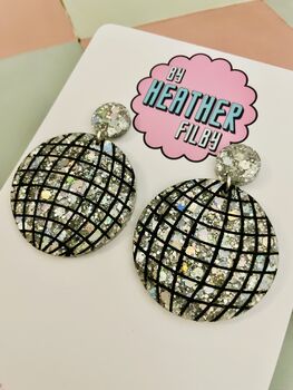 / Sparkly Mirror Ball Gift / Festival Statement Jewellery Silver Party Accessory / New Year's Eve Jewellery Shimmering Club Style, 5 of 6