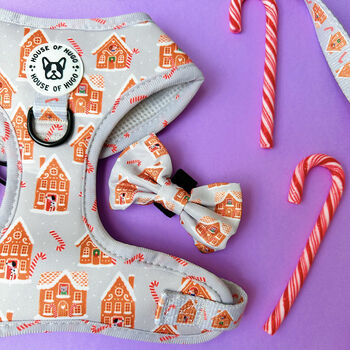 Christmas Dog Harness Lead Bow Tie Waste Bag Set Bundle, 3 of 12
