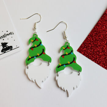 Christmas Tree Hat Gnome Gonk Earrings, 7 of 8