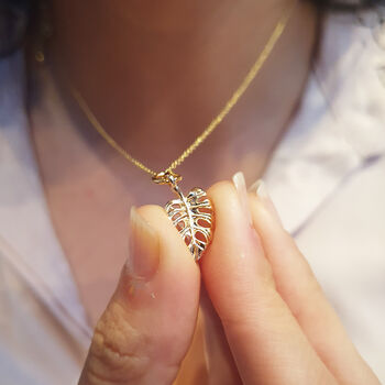 18k Gold Vermeil Plated Montsera Leaf Necklace, 3 of 4
