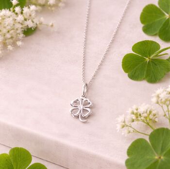 Four Leaf Clover Sterling Silver Necklace, 2 of 8