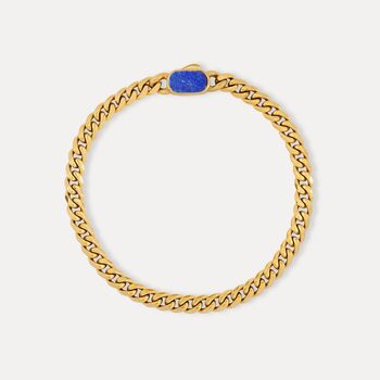 Silver Lapis Gemstone Cuban Bracelet For Men, 3 of 10