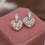 Monaco D’or Gold Pavé Love Heart Baguette Drop Charm Earrings, thumbnail 2 of 5