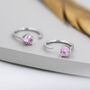 Pink Cz Dot Huggie Hoop Earrings In Sterling Silver, thumbnail 3 of 9