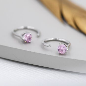 Pink Cz Dot Huggie Hoop Earrings In Sterling Silver, 3 of 9