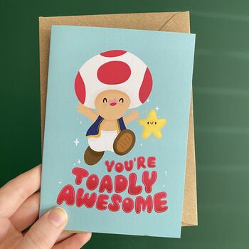 Mario Toad You're Toadly Awesome Fun Gaming Pun Card, 2 of 2