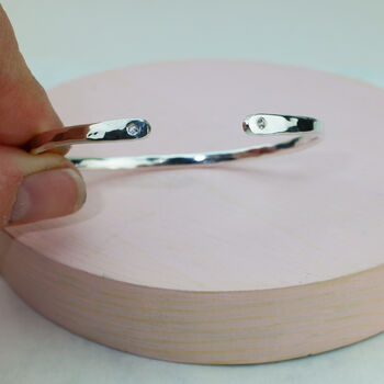 Sterling Silver Slender Torque Bangle With White Sapphires, 2 of 2